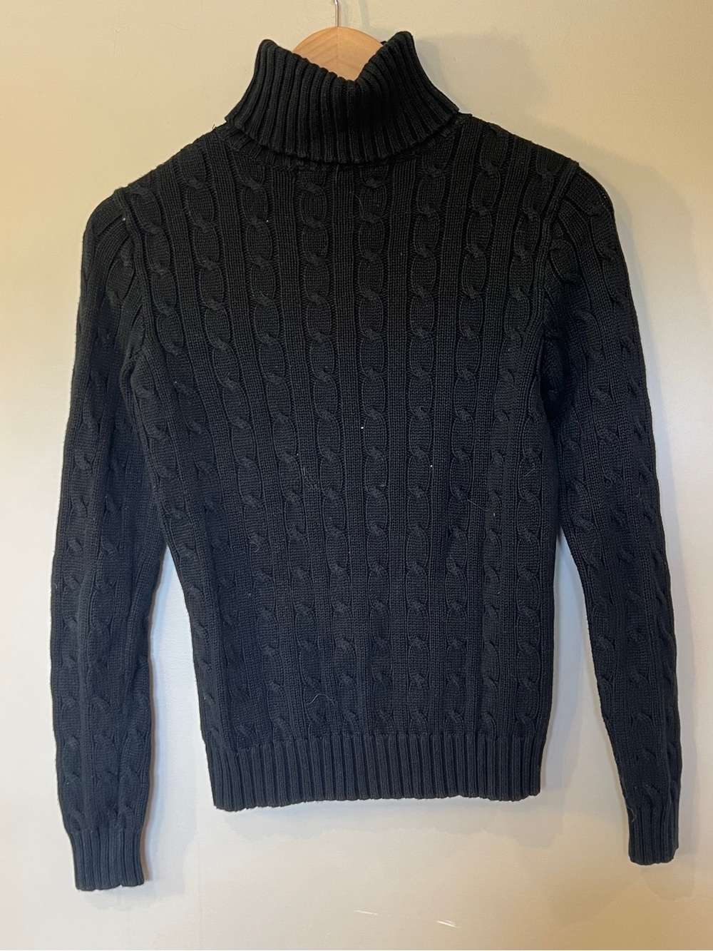 Ralph Lauren Sport Women’s Cable Knit Turtleneck Sweater Black Purple Logo Small - Picture 4 of 5